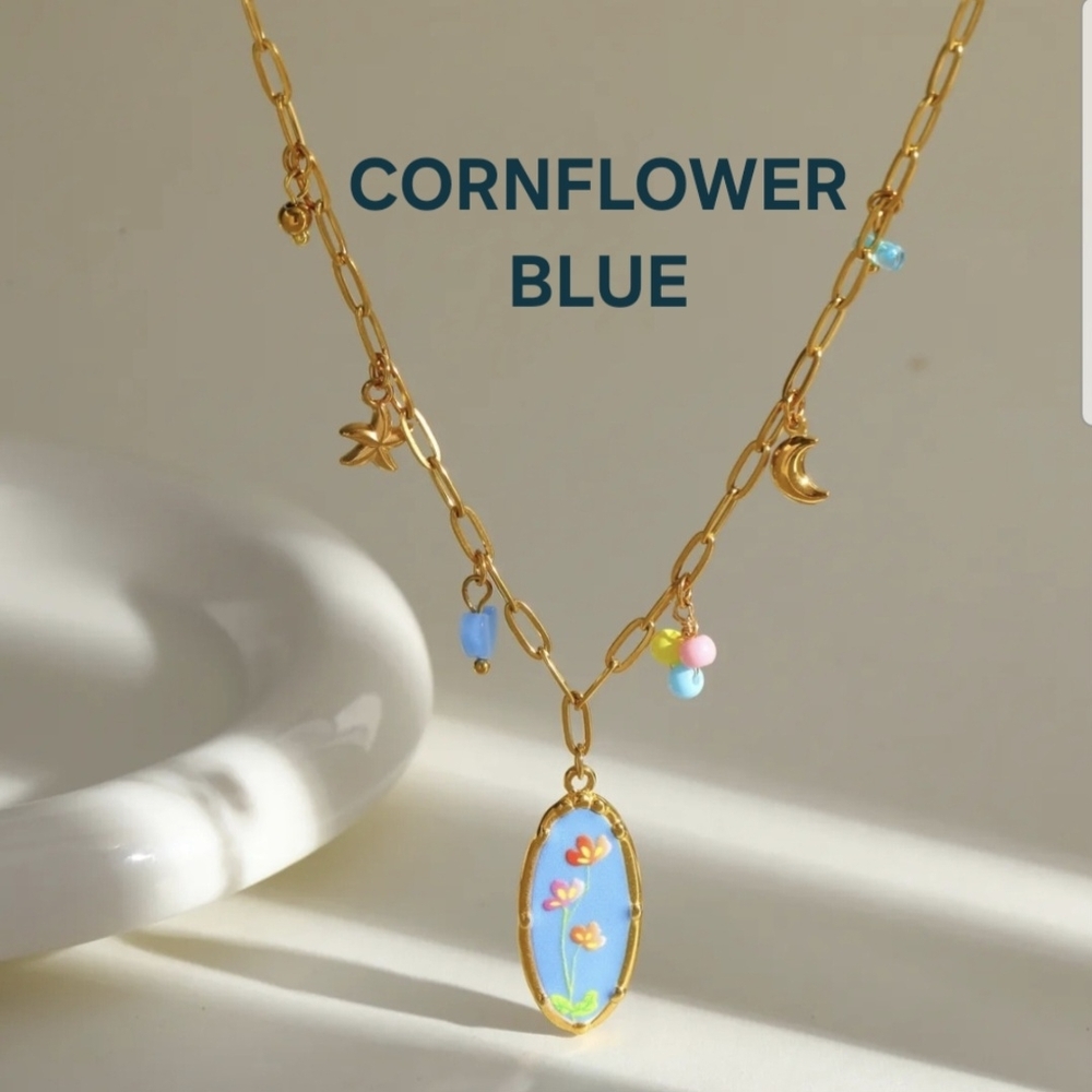 Floral Pendant Necklace Lavender Blue - Picture 9 of 14